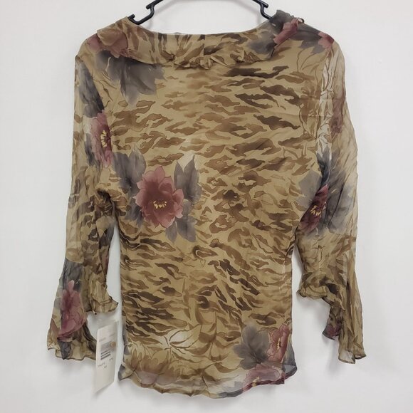 New York City Design Co Womens Silk Forest Fairy Top Size M Brown Whimsical - Picture 3 of 11